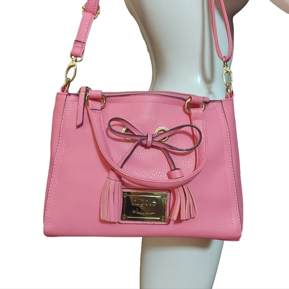 Nicole By Nicole Miller Bubblegum Pink Pebbled Faux Leather Bow Tassel Satchel - Picture 15 of 16